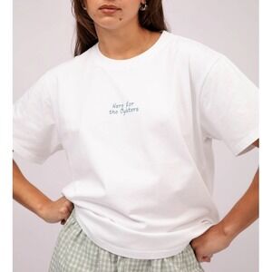 Saint Paradiso Women's White Here For The Oysters Boyfriend Tee Size S NWT
